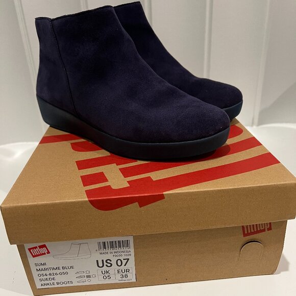 FitFlop Ankle Boots Blue Suede - Picture 1 of 9